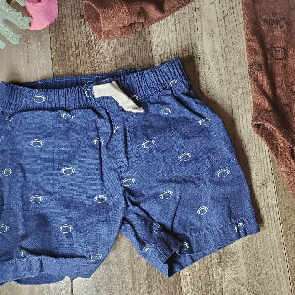 Carter's Baby Toddler Boy Size 18m Football Outfit 100% Cotton Brown Blue NWOT - Picture 8 of 14